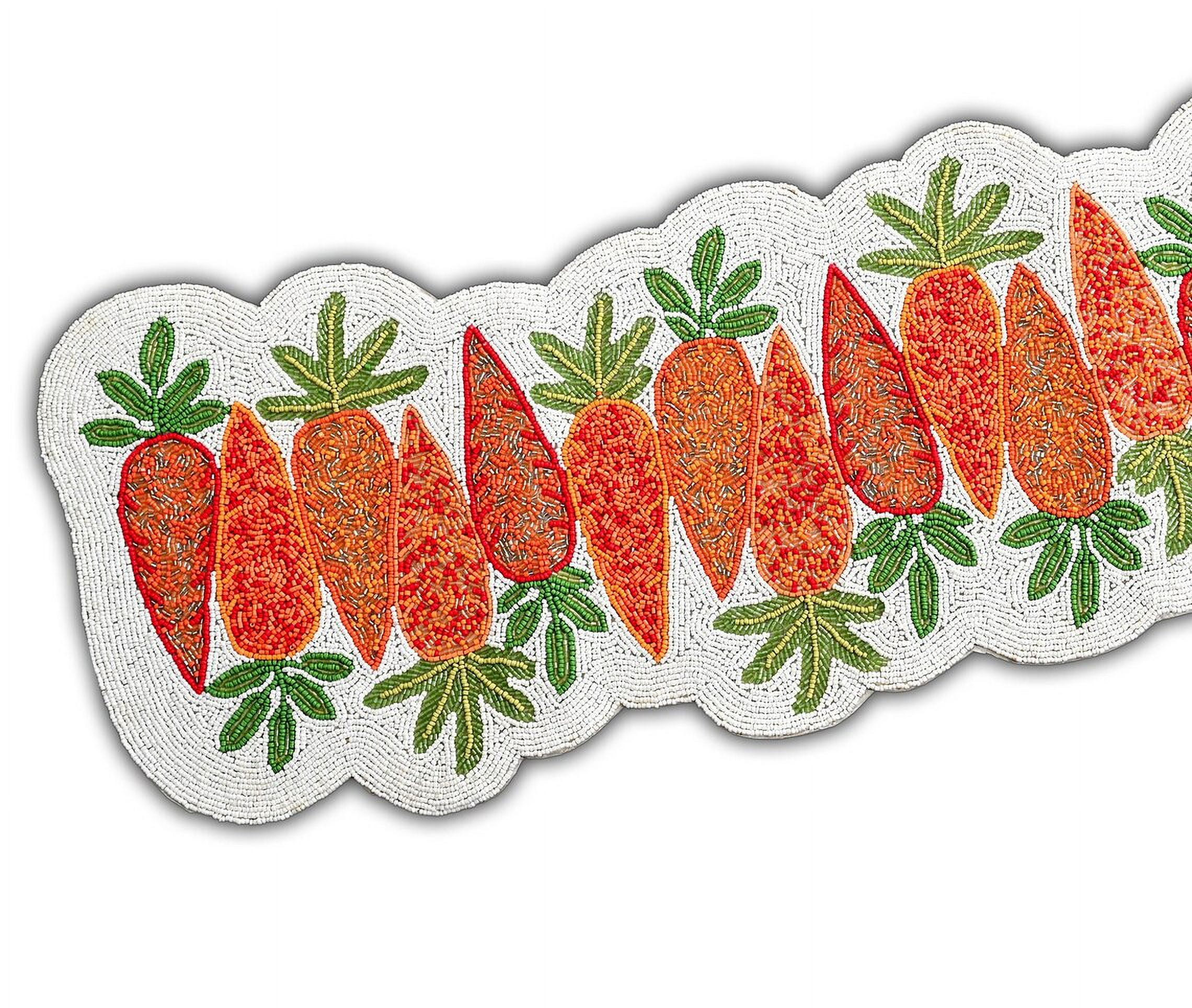 Handmade Beads Table Runner, Carrots Design Table Runner, Easter Tableware 13X36 Inch