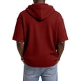 thumbnail image 6 of Men's Waffle Knit Short Sleeve Hoodie With Button Down Front And Drawstring Featuring Casual Loose Fit For Summer Streetwear Beach Vacation Wine XL, 6 of 8