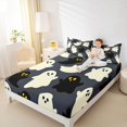 thumbnail image 3 of Feelyou Cartoon Ghost Bed Sheets, Spooky Skull Full Size Sheets, Dark Gray Cream, 4pcs, 1 Flat Sheet, 1 Fitted Sheet and 2 Pillowcases, 3 of 5
