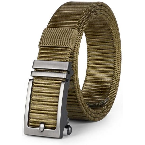 JASGOOD Ratchet Belts for Men, Nylon  Brown Belt Stretch Golf Work Belt for Jeans