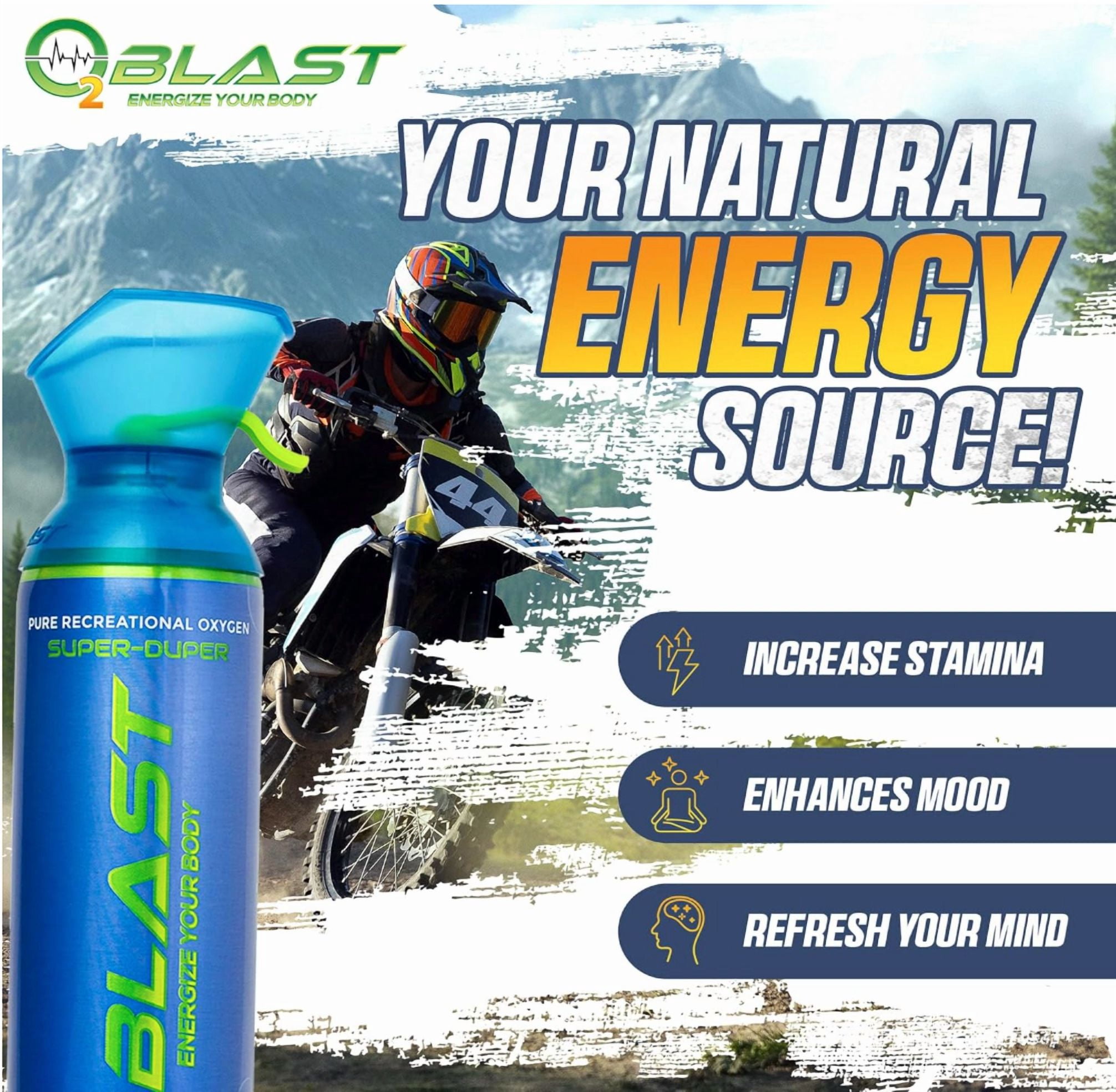 O2 Blast“ Pure Oxygen for Energy, Recovery & Performance - 10-Liter Can with Custom Breathing Mask, Pack of 12
