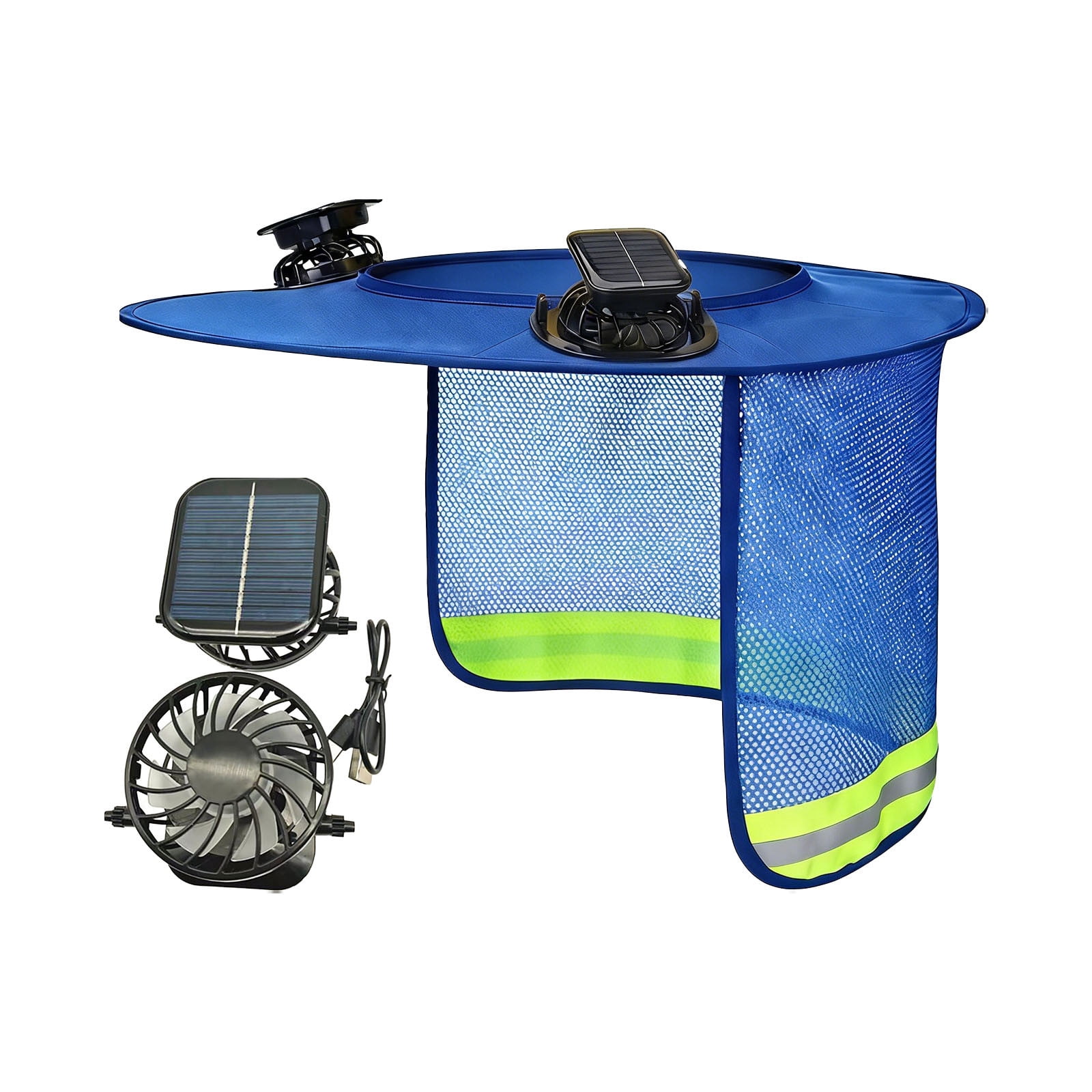 HAJAGP Solar Fan Helmet Visor, Blue, Sun Protective Hard Hat with Cooling Fan for Outdoor Work, Summer, Adjustable Speed, Waterproof