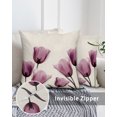 thumbnail image 3 of Waterproof Outdoor Throw Pillows with Inserts 16"x16" Set of 2, Rose Red Tulip Soft Decorative Pillowcases for Couch Bedroom, Vintage Beige Spring Pastoral Flower Pillow Covers for Sofa Living Room, 3 of 8