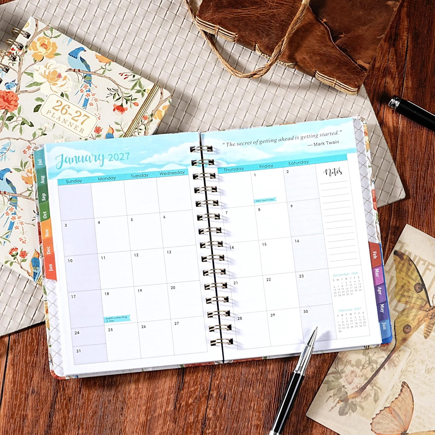 Academic Planner Weekly And Monthly 2026-2027, July 2026 To June 2027, 6.3 x 8.4 In, Colorful Tabs, Inner Pocket, Twin-Wire Binding
