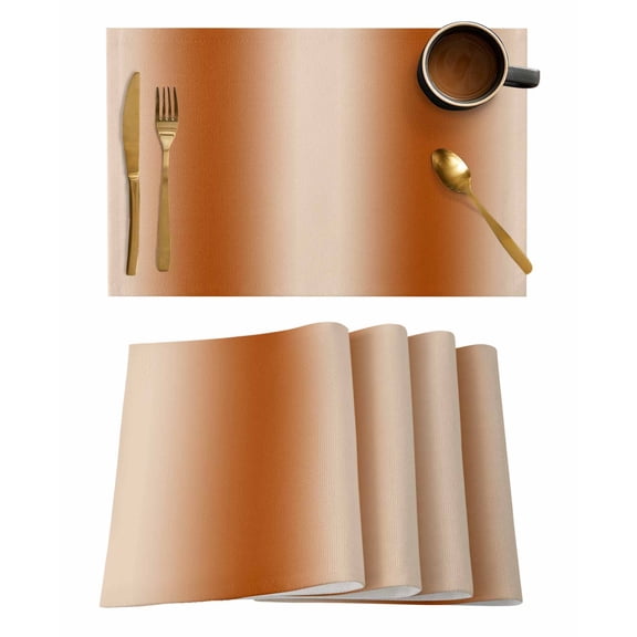 Burnt Orange Ombre Placemats Set of 6, Farmhouse Orange Gradient Modern Art Placemats for Dining Table, Place Mats for Kitchen Tabletop, Waterproof Wipeable Dining Table Mats Set