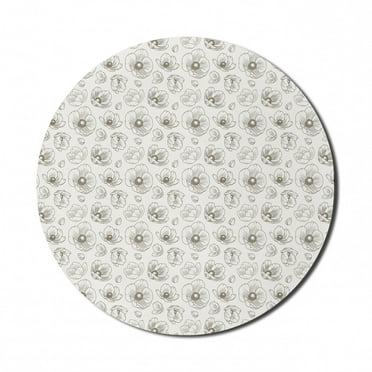 Flower Mouse Pad for Computers, Autumn Season Hellebore Flowers Ornamental Composition of Botany Garden, Round Non-Slip Thick Rubber Modern Mousepad, 8" Round, Dark Green and Ivory, by Ambesonne