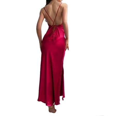 

Womens Nightgowns Sleepdress Plain Split Thigh Sleepshirts Burgundy L