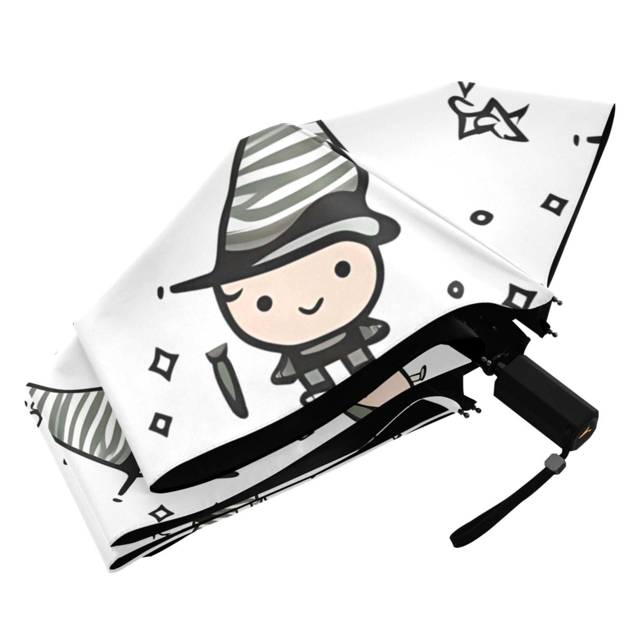 Character with Hat Compact Sun Umbrella Windproof Travel Umbrellas for Rain Strong Portable UV Protection