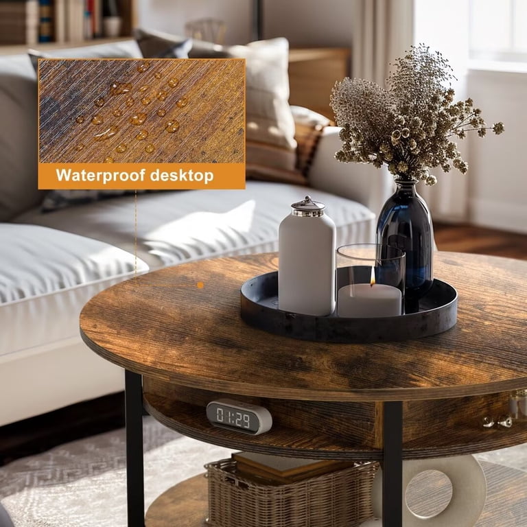 REAHOME Round Lift Top Coffee Table with Storage, Farmhouse Brown photo 7
