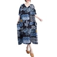 thumbnail image 1 of Vestido, Vestido suelto para mujer con bolsillos Estampado vintage Cuello en V Medias mangas Vestido Meterk Grande, 1 of 7