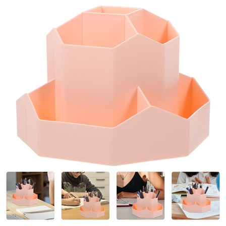 WASHWEPE 1Set Pink Desk Organizer Pen Holder with Flat Bottom Design for Women