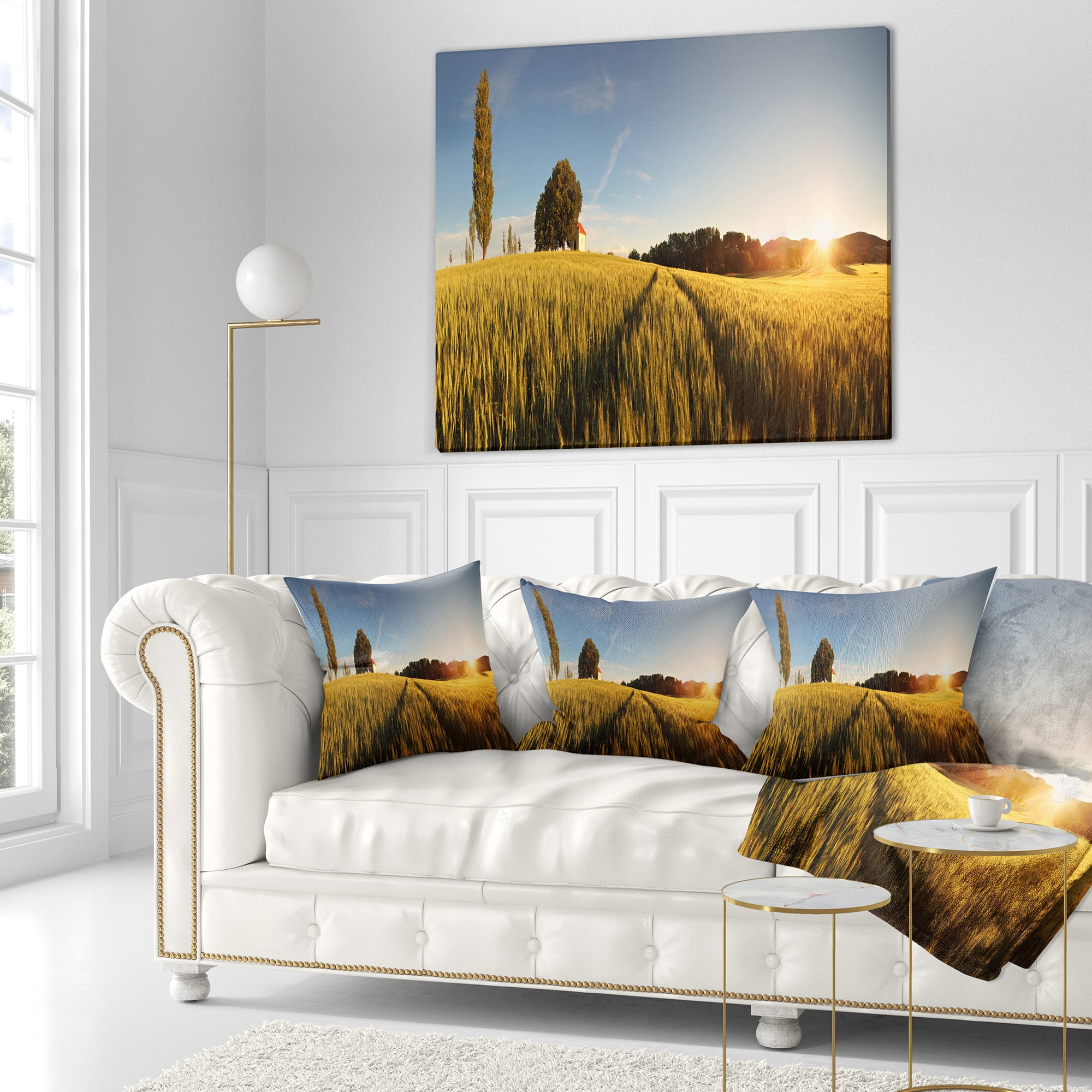 Designart Sunset Over Wheat Field in Slovakia - Photography Throw Pillow - 18x18