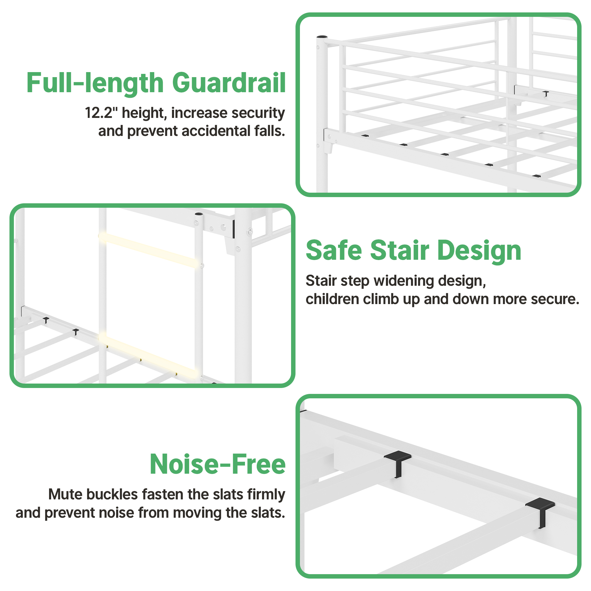Yoneston Heavy Duty Twin Over Twin Metal Bunk Bed with Ladder and Full-Length Guardrail for Kids, Teens & Adults, White
