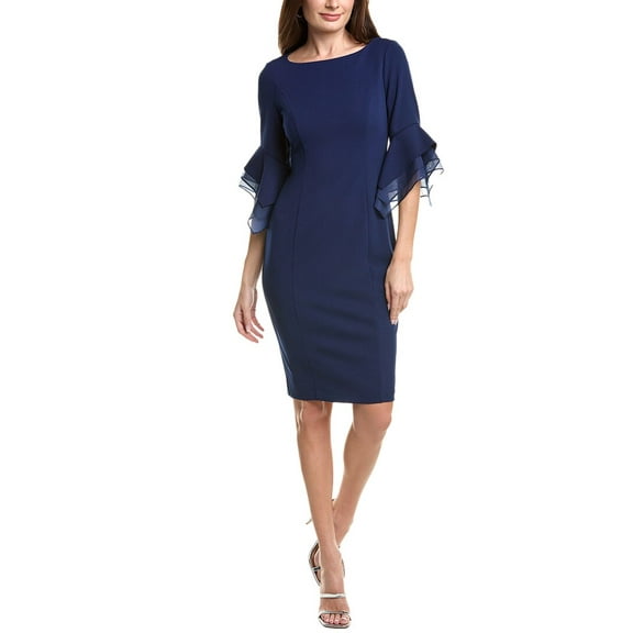 Adrianna Papell womens  Knit Crepe Tiered Sleeve Dress, 6, Blue