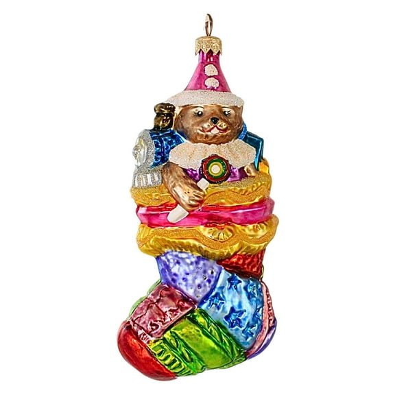 Christopher Radko Company 6.50In Patchwork Wonders, Glass, Ornament Stocking Bear Christmas 984110