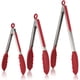 thumbnail image 1 of Juego de 3 pinzas para barbacoa de acero inoxidable, utensilios de cocina con mango de silicona resistente al calor, pinzas antiadherentes para bufé, sin BPA (rojo) -, 1 of 5