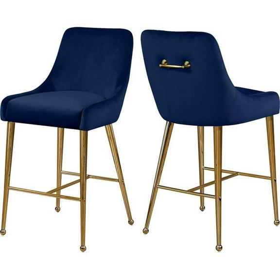 Maklaine Contemporary 28"H Velvet Bar Stool in Navy (Set of 2)