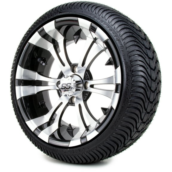 14" Vampire Machined & Black Golf Cart Wheels & Low Profile Tires Combo Set of 4