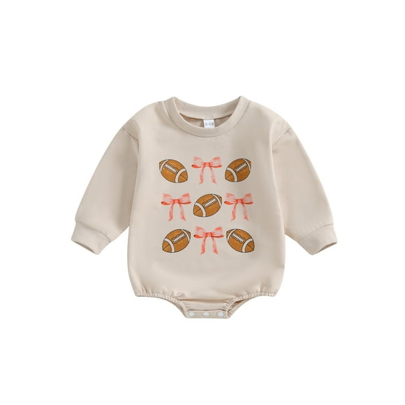 SUNSIOM Baby Girl Bubble Romper Long Sleeve Crew Neck Bow Football Print Bodysuit Newborn Infant Fall Clothes