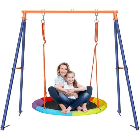 Wostoo Steel Swing Set, 1 Heavy-Duty Metal Frame & 1 40" Saucer and Adjustable Ropes for Backyard Outside