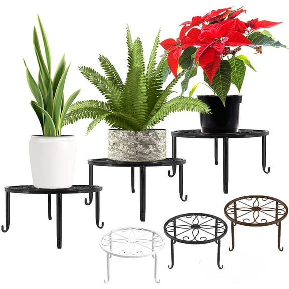 Sunjoy Tech Plant Potted Stands, Metal Wrought Iron Rustproof Flower Pot Planter Holder Rack, Outdoor Indoor Steel Short Small Supports Display Trivet Floor Art Decor