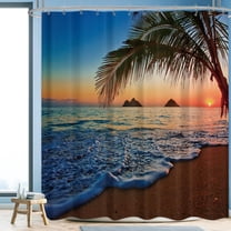 Sunset Hawaiian Shower Curtain Beach Tropical Palm Tree Ocean Sunrise Decor Fabric Panel Bathroom Set 72x72 Inch 12 Pack Plastic Shower Hooks Included