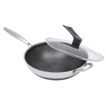 Stainless Steel Wok Pan with Lid, 12 Inch, Great for Frying, Steaming, Boiling, and More for Matching with Electric Stoves, Gas Stoves, Induction Cookers