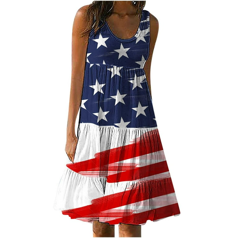 CFLVAEK American Flag Dress for Women Plus Size Sleeveless