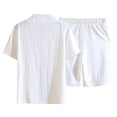 thumbnail image 3 of Vedolay Mens Casual Suit Solid Color Short Sleeve Shirt and Shorts Set,White L, 3 of 5