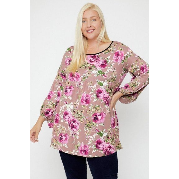 Floral, Bubble Sleeve Tunic 2XL