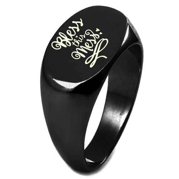 Sterling Silver Bless This Mess Engraved Oval Flat Top Polished Ring