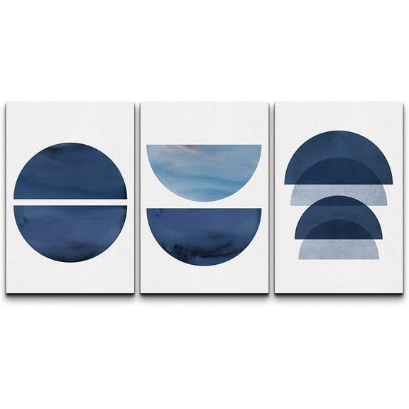 wall26 Wall Art Print Set Blue Semi Circle Polygon Variety Geometric Shapes Digital Art Modern Art Bohemian Scenic Colorful Multicolor for Living Room, Bedroom, Office - 24"x36"x3