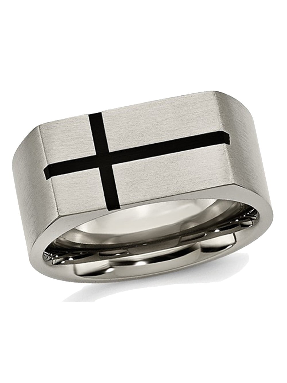 Jewelry Stores Network Mens Titanium 10mm Black Enamel Cross Brushed Wedding Band Ring 