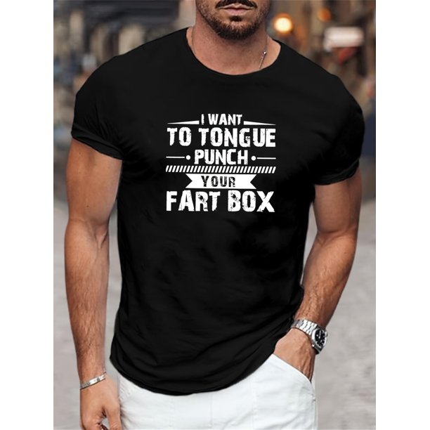 Camiseta de cuello redondo de moda para hombre con divertido estampado en inglés, diseño divertido, ideal para todas las estaciones, ideal para primavera y verano.