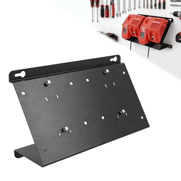 Angled Wall Mount for Milwaukee Charger, Heavy-Duty Iron Holder Bracket for M18V & M12V Rapid Charger, Detachable Secured Design for Pegboard or Wall Installation