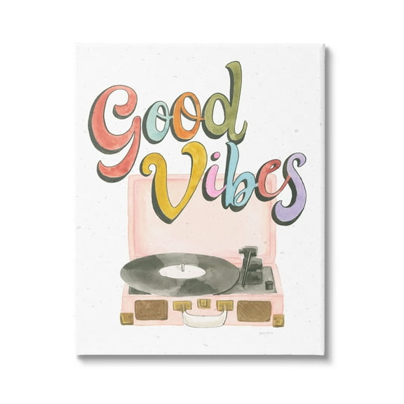Stupell Industries Retro Good Vibes Turntable Typography Painting Gallery Wrapped Canvas Print Wall Art, 16 x 20
