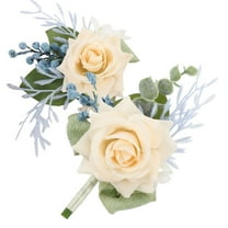 TEHAUX 1 Set of Artificial Wrist Flower Corsage Boutonniere Set Wrist Corsage Boutonniere Kit for Bride Groom