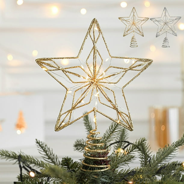 Precios Bajos Siempre, Decoración navideña con forma de estrella, decoración navideña, estrella tridimensional, estrella de cinco puntas hueca, estrella para la parte superior del árbol Akmoler