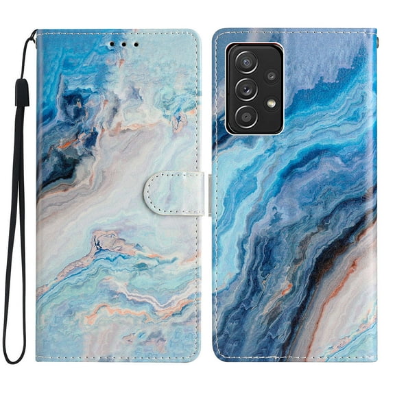 Wallet Case for Samsung Galaxy A23 5G with Colorful Painting Pattern Luxury PU Leather Magnetic Flip Folio Cover, Soft Silicone Shockproof Card Slots Holder Kickstand Protective Case,Blue Marble