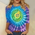 thumbnail image 2 of DDAPJ pyju 2025 Fashion Tops for Women 3/4 Sleeve Tie Dye Graphic Tees Loose Casual Going Out Blouses Multicolor XXL, 2 of 6