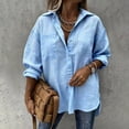 thumbnail image 2 of Women's Linen Shirts Solid Color Stand Collar Button Up Loose Casual Long Sleeve Shirt Long Sleeve Shirts for Women, 2 of 7
