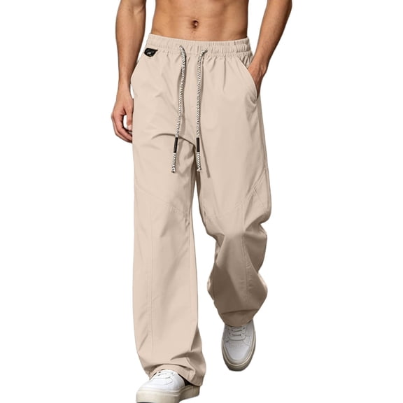 Awdenio Pants for Men Wide Leg Cargo Drawstring Elastic Waist Barrel Baggy Jeans with Pockets