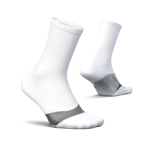 Feetures Elite Light Cushion Mini Crew Sock - Sport Sock with Targeted Compression - New White, M (1 Pair)