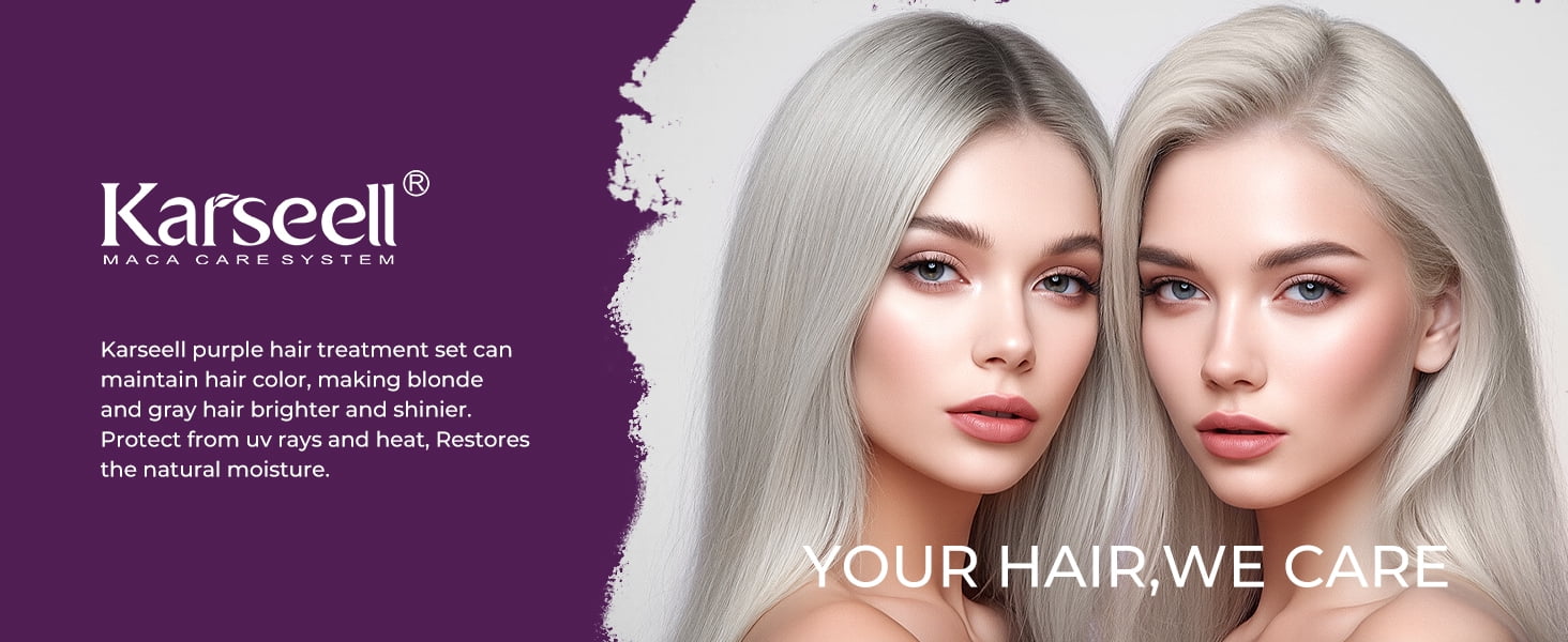 Karseell Purple Hair Mask with Argan Oil for Blonde Silver Gray Hair, Brass Neutralizing Treatment 16.9 fl oz + 1.69 fl oz