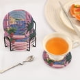 thumbnail image 3 of Yayeee 6 PCS Drink Coasters with Holder Set Woven Absorbent Round Tabletop Hot Pad, Purple Window Scene, 3 of 7