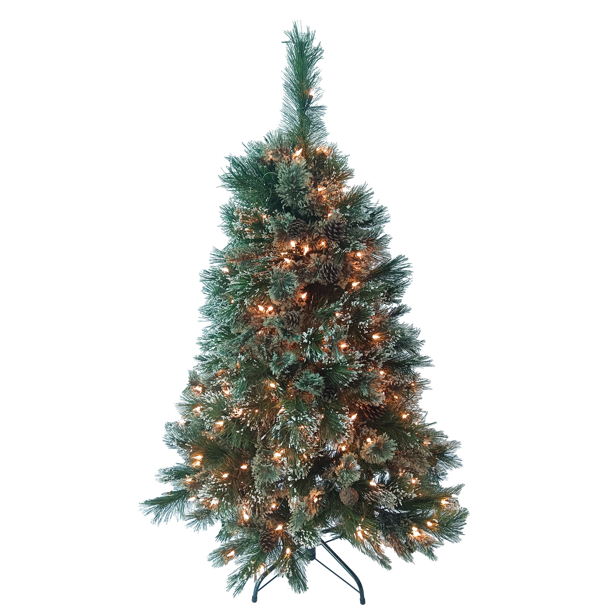 4.5 ft Cashmere and Snow Bristle Christmas Tree with Pine Cones and Pre-lit 250 Clear LED Lights