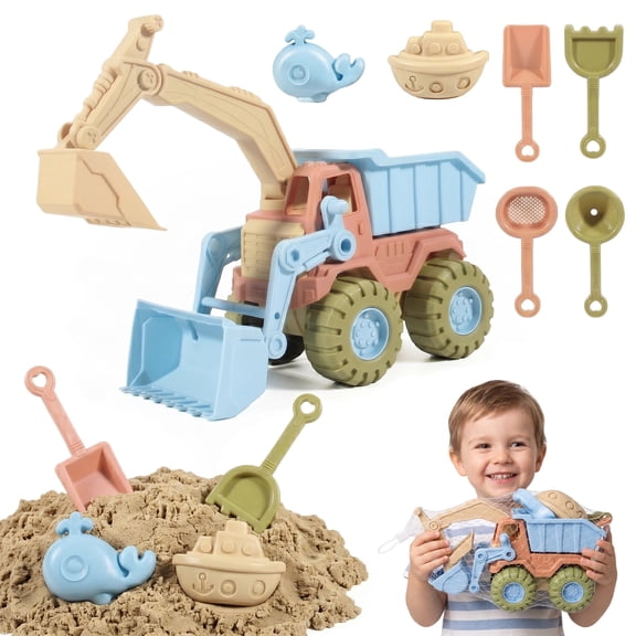 Flynow 7 Pcs Beach Toy Set for Kids 3  Years Old, Friendly Travel Play Sand Construction Set, Sand Castle Building Kit, Birthday Gift for Girl Boy Age 3 4 5 6 7 8