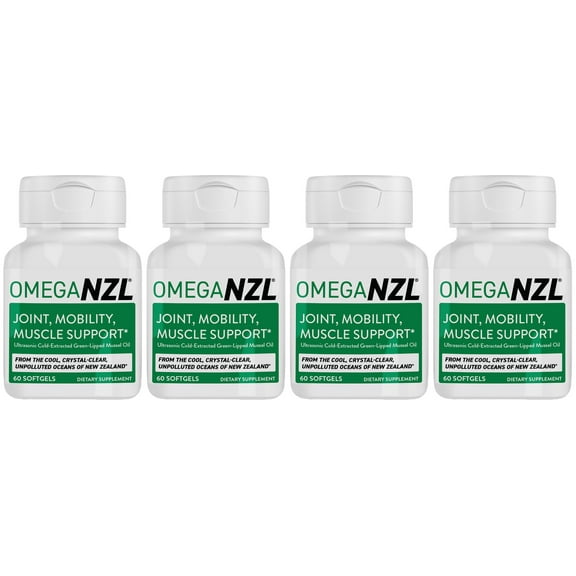 OmegaNZL Original Omega-3 Joint Support Supplement, Green-Lipped Mussel Oil, 4 Bottles, 240 Softgels