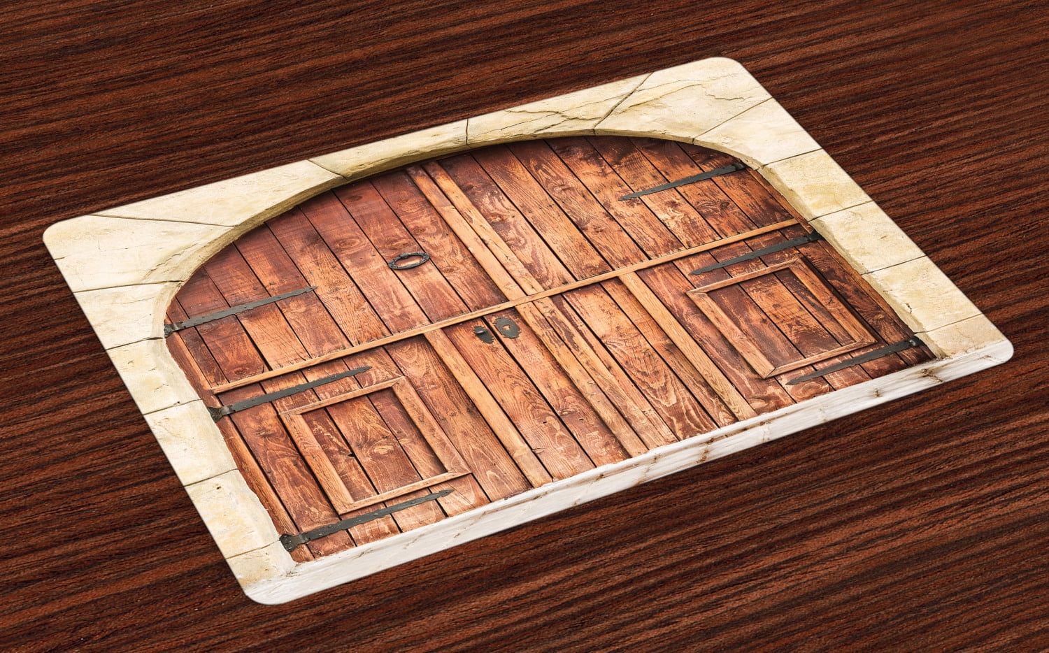 Rustic Placemats Set of 4 Traditional Oak Crafted Doorway on Stone Facade Artisan Hand Made