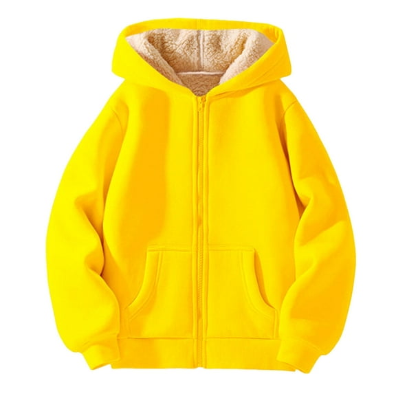 SGMVNU Boys and Girls Fall Winter Jackets Boys Girls Sweatshirt Hoodie Jacket with Pockets Casual Loose Zipper up Hooded Jackets Winter Warm Coats(Size 8-9 Years, Yellow)